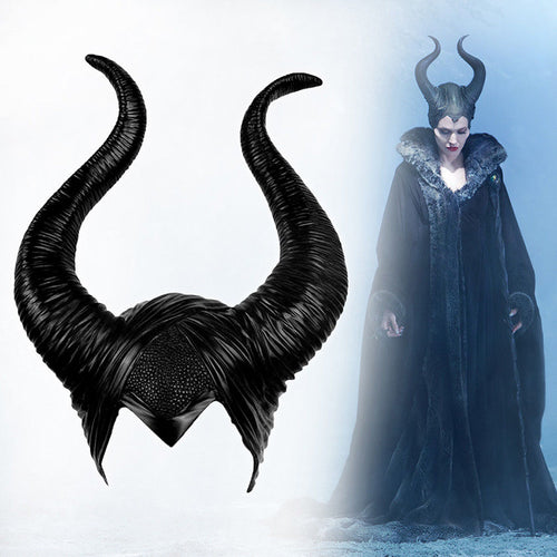 Halloween Cosplay Maleficent Witch Horns Hat Headwear Mask Headgear Helmet Party Black Queen
