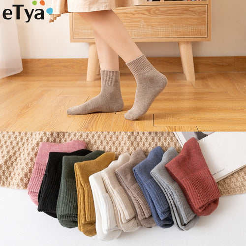 eTya Women Fashion Short Sock Japanese Solid Color School Students Female Women Cotton Casual Socks Sox For Autumn Winter